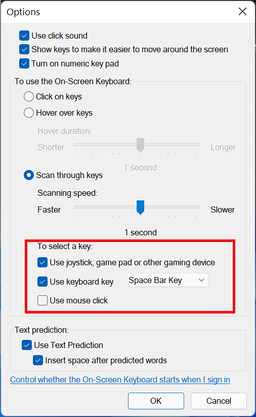 Select a device to control the on-screen keyboard